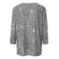 thumbnail image 4 of Brnmxoke 3/4 Length Sleeve Womens Tops Casual Sparkly Glitter Print Shirt Loose Crewneck Sequin Tops Fashion Summer Holiday Shirts Silver,L, 4 of 5