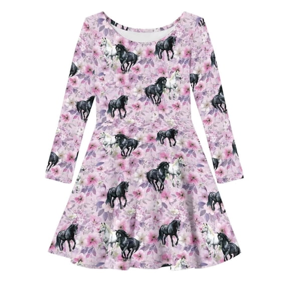 Angala Toddler Girls Dresses A Line Dresses Long Sleeve Crew Neck Animal Print Summer Slim Fit Stretchable Comfort Casual Toddler Clothes Size 8-9 Years Purple