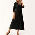 thumbnail image 5 of UoCefik Women's Linen Dress Business Flowy V Neck Long Maxi Dresses Modest Fall 3/4 Sleeve Sundress Boho Casual Beach Vacation Dress Black XXL, 5 of 5