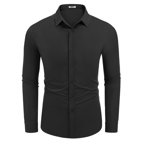 COOFANDY Men's Casual Button Down Long Sleeve Shirt Untucked Chambray Shirts Spring Autumn Slim Fit Dress Shirt Black M