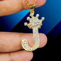 Bluebell Jewels Gold Finish Crown J Initial Pendant Necklace Alphabet Jewelry for Men & Women