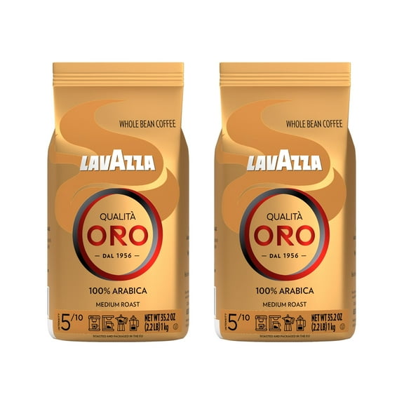 Lavazza Qualità Oro Whole Bean Coffee, Medium Roast, 100% Arabica, 2.2 lb Bag (Pack of 2)