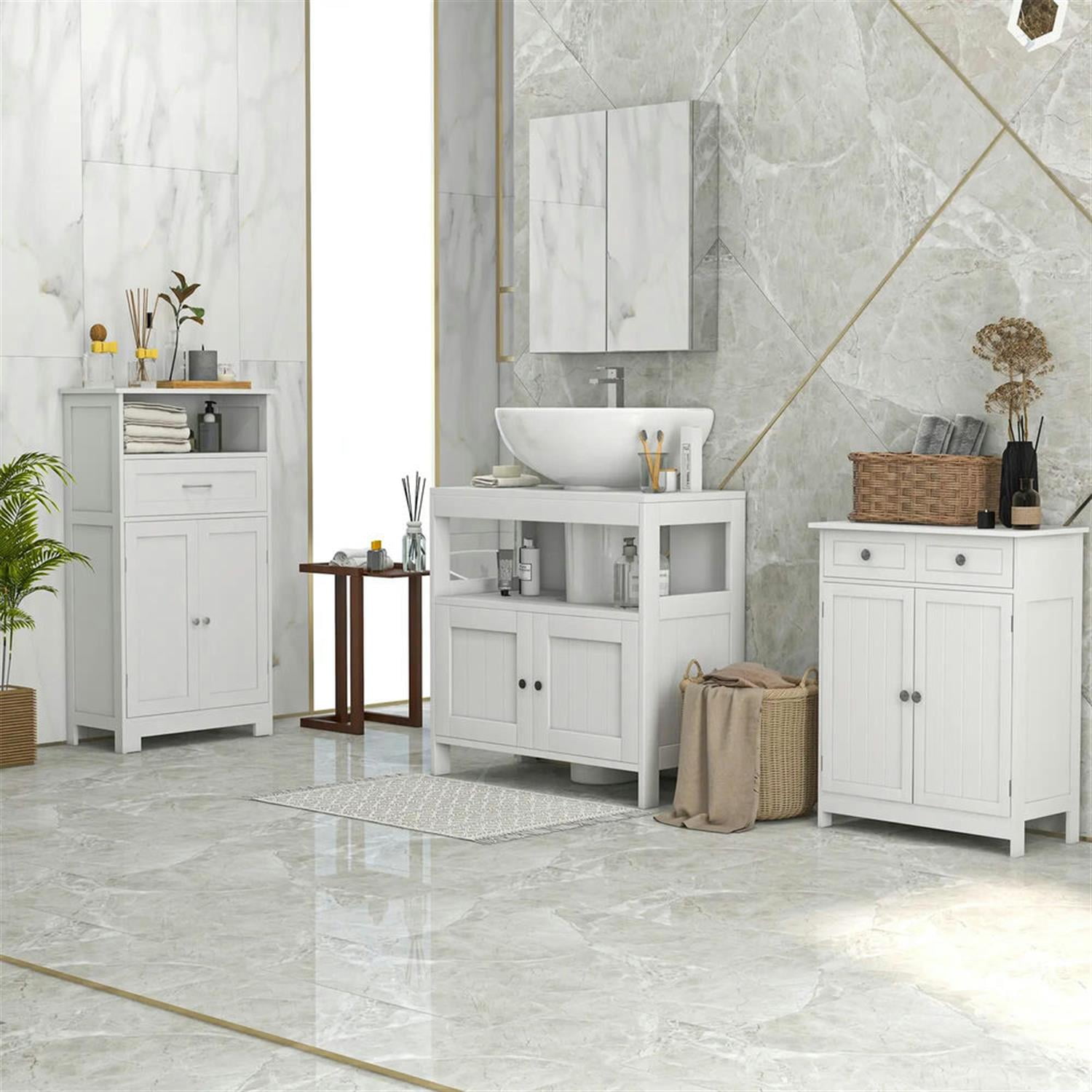 Demi Bonn 23" Modern Bathroom Vanity with U-Shape Cut-Out and Open Shelf, Pedestal Sink 2-Door Cabinet, Under Sink Cabinet, White