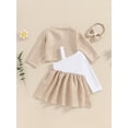 thumbnail image 5 of FEORJGP Toddler Girl 3pcs Casual Outfits 6M-3T Infant Baby Long Sleeve Cardigan Houndstooth Coat Crew Neck Tops with One Shoulder Long Sleeve Bow Dresion Vintage Cute Clothes for Spring Fall, 5 of 7