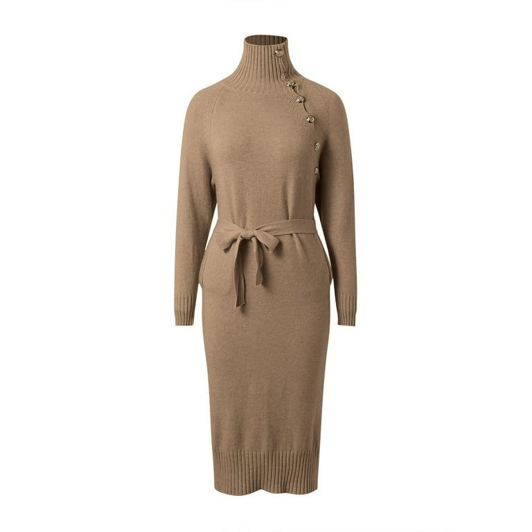 Women's Elegant Sweater Dress Turtleneck Long Sleeve Button Up Knitted Loose Maxi Dresses With Belt Long Sleeve Mini Dress for Women Dressy Sweater ... Women's Elegant Sweater Dress Turtleneck Long Sleeve Button Up Knitted Loose Maxi Dresses With Belt Long Sleeve Mini Dress for Women Dressy Sweater ...