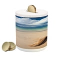 thumbnail image 1 of Driftwood Piggy Bank, Sea Theme Driftwood on the Sandy Beach and Cloudy Sky Digital Style Print, Ceramic Coin Bank Money Box for Cash Saving, 3.6" X 3.2", Sand Brown Blue, by Ambesonne, 1 of 4