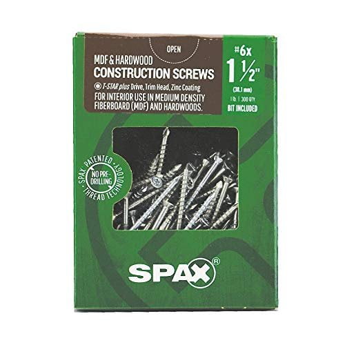 SPAX #6 x 1-1/2" Interior Trim Head Cabinet Wood Screws Torx T-Star Plus Pack of 5/1575 Total /315 EA Pack Bit Included MDF Hardwood Flush Finish