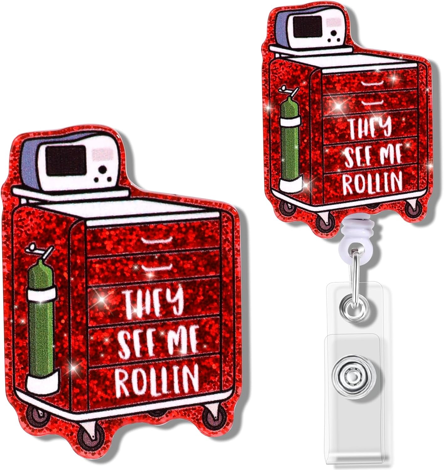 3-Piece Nurse Badge Reel Set - Glitter Retractable Badge Holder With 360° Swivel Clip For ID Cards
