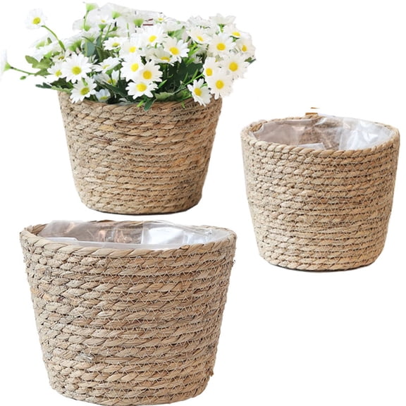 Plant Baskets for Indoor Plants,Flower Plant Pots Cover Storage Basket for Organizing,Water Hyacinth Woven Planters Flower Basket for Rustic Boho Home Farmhouse Floor Potted Pots Decor, Set of 3