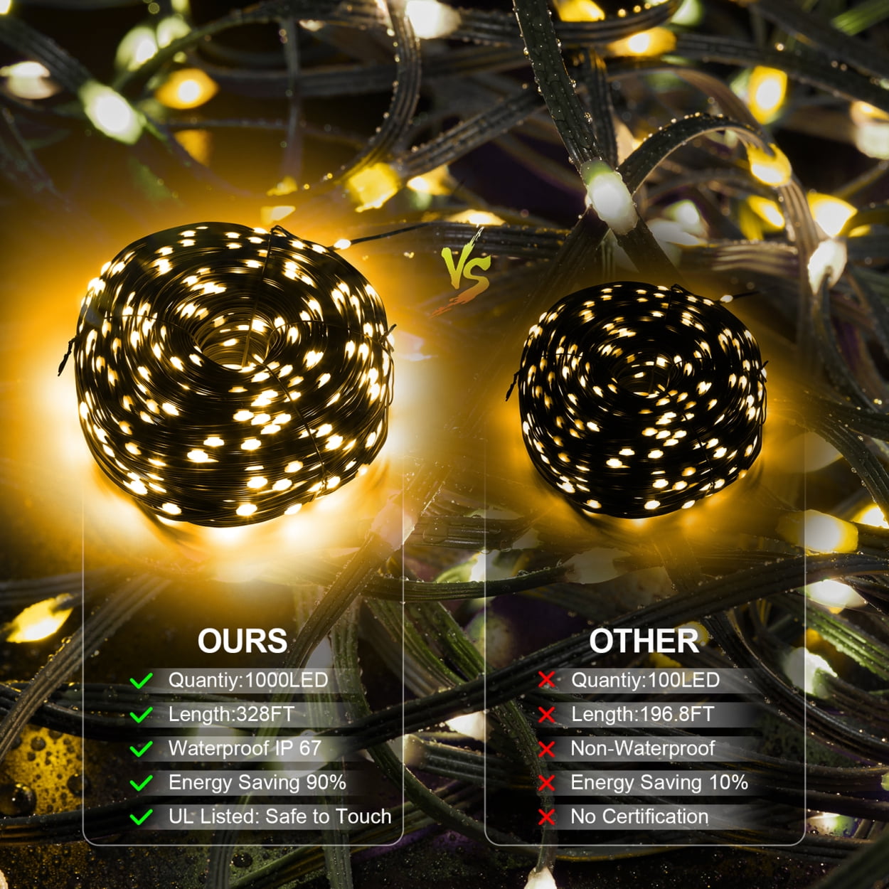 1000 LED Christmas String Lights with Remote Control, 328Ft Christmas Rope Lights with 8 Lighting Modes and Timer Function, Outdoor Xmas Lights for Holiday Wedding Party DIY Garden Decor, Warm White