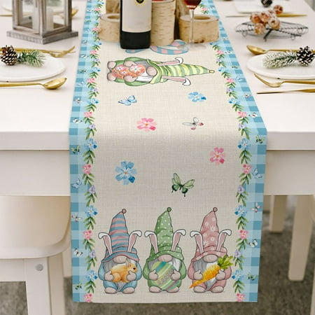 

Easter Bunny Easter Table Runner Seasonal Spring Flowers Holiday Kitchen Dining Table Runner for Home Party Decor 13 x 70 Inch