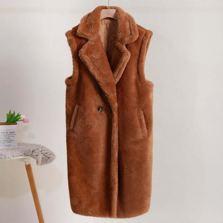 Oksale Faux Fur Vest for Women Plus Size Mid Length Sleeveless