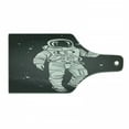 thumbnail image 1 of Outer Space Cutting Board, Pop Art Astronaut Saluting with Speech Bubble Comet Adventure Traveler, Tempered Glass Cutting and Serving Board, Wine Bottle Shape, Charcoal Grey Dust, by Ambesonne, 1 of 1