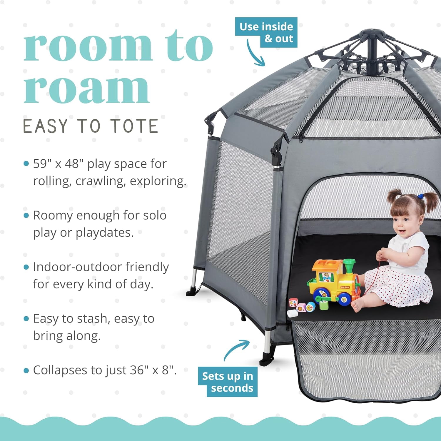 Indoor & Outdoor  Playpen with Canopy |  Beach Tent, Foldable, Lightweight, Travel Bag, & Mosquito Net |   Pack and  Tent []