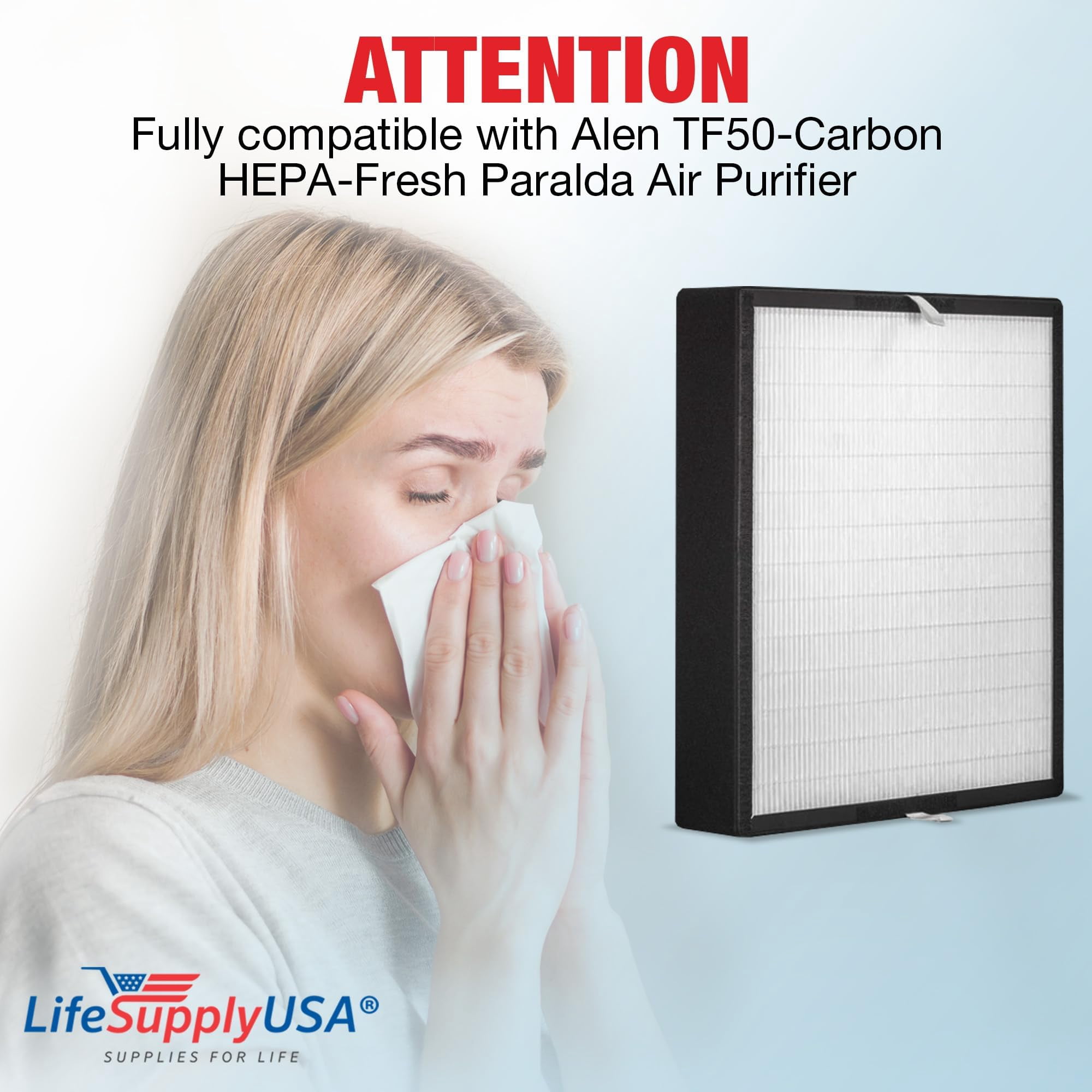 LifeSupplyUSA True HEPA Filter Replacement Compatible with Alen TF50-Carbon HEPA-Fresh Paralda Air Purifier