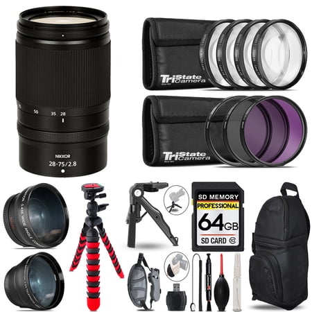 Nikon NIKKOR Z 28-75mm f/2.8 Lens - 3 Lens Kit + Tripod + Backpack - 64GB Accessory Bundle