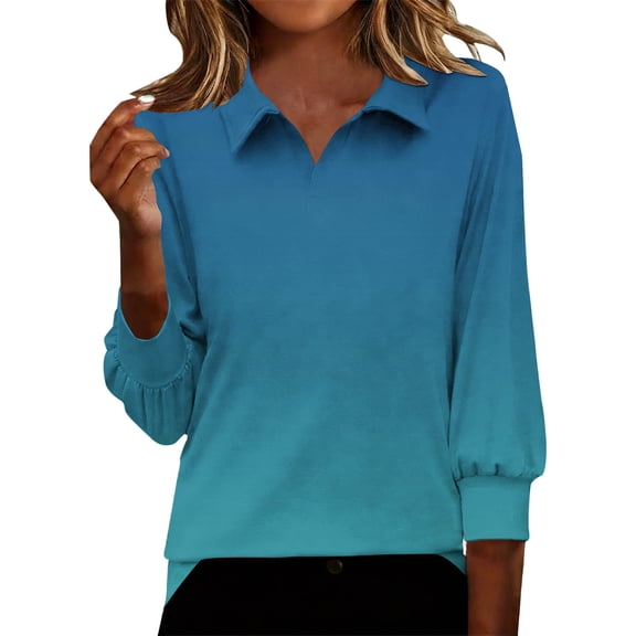 Htigea Womens 3/4 Length Sleeve Shirts Collared Business Tops Casual Dressy Blouses Gradient Color Tees Spring Summer Clothes Mint Green S