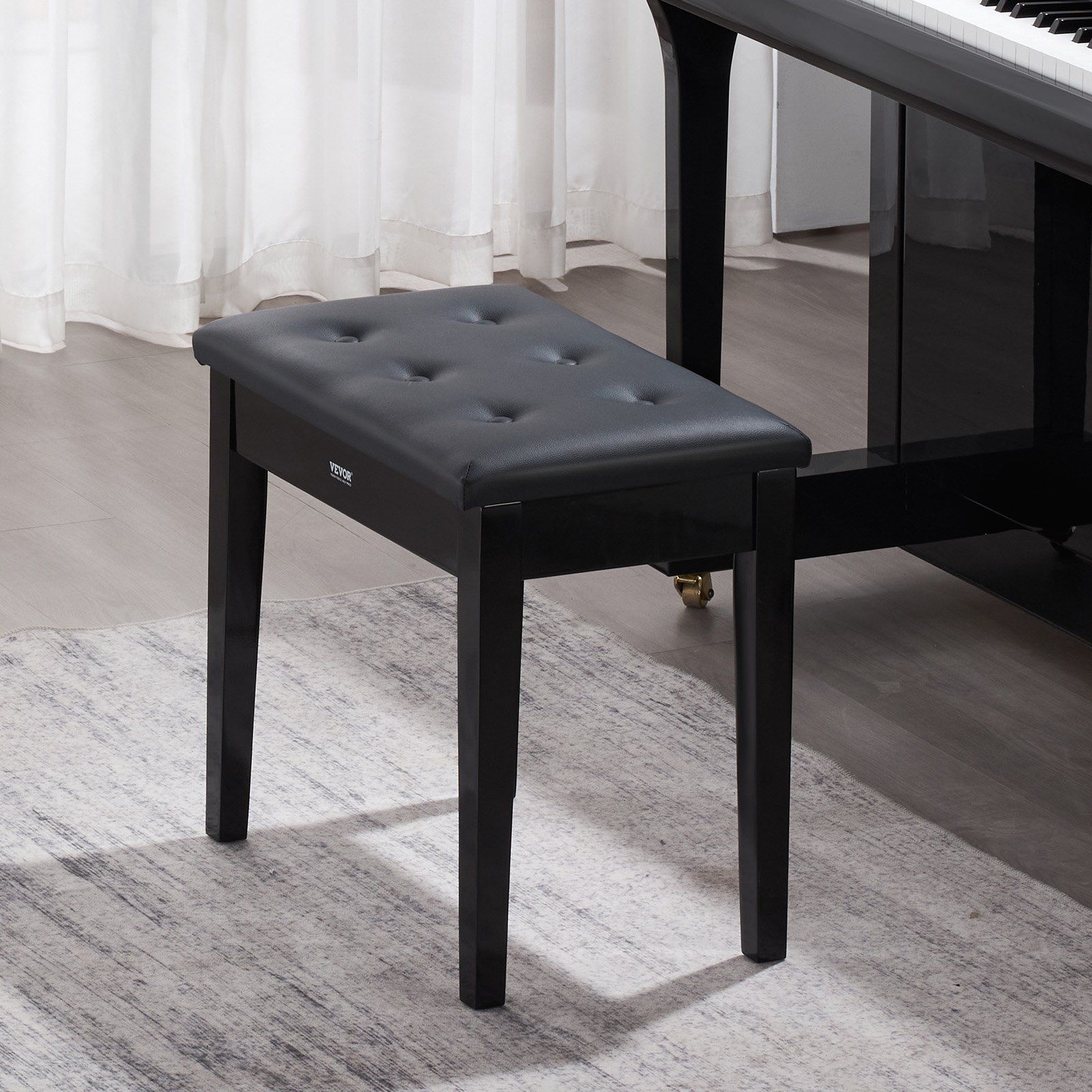 Piano Keyboard Bench with Storage, Padded Cushion Seat, Solid Wooden Construction, Vanity or Bookcase Stool, Comfortable 13.78"" Wide Seat, Large Storage Compartment, Anti-Slip Rubber Pads PU Coating