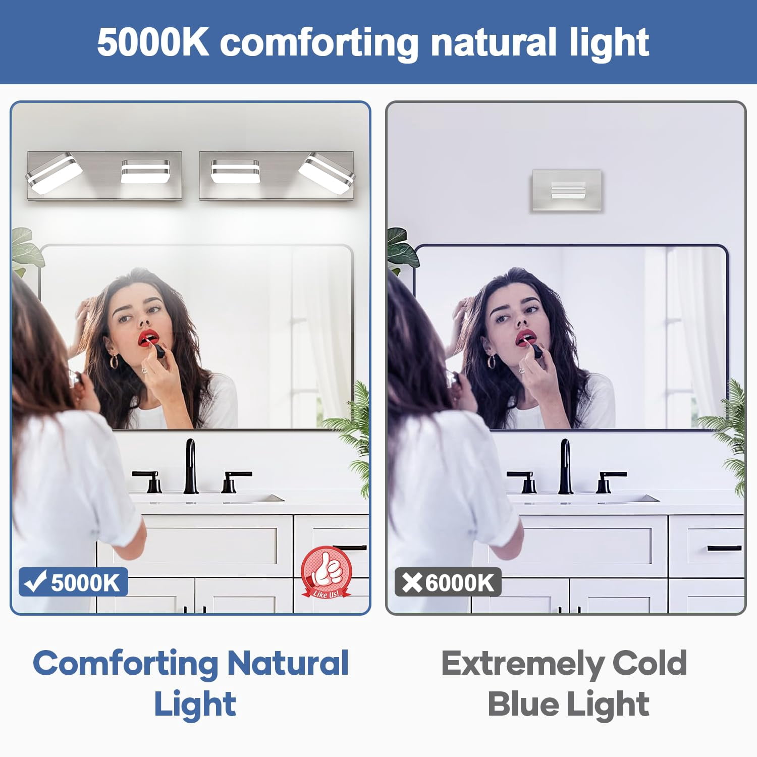 360° Rotate 2-light Led Bathroom Vanity Light Fixtures  900lm Brushed Nickel Lights For Modern Wall Lighting Over Mirror Kitchen Living (natural White 5000k)
