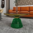 thumbnail image 6 of LeisureMod 30" Round Coffee Table with Glass Top and Brushed Gold Iron Rim Tempered Glass Pedestal Base No Assembly for Modern Home, Living Room Tully Collection in Green/Black, 6 of 18