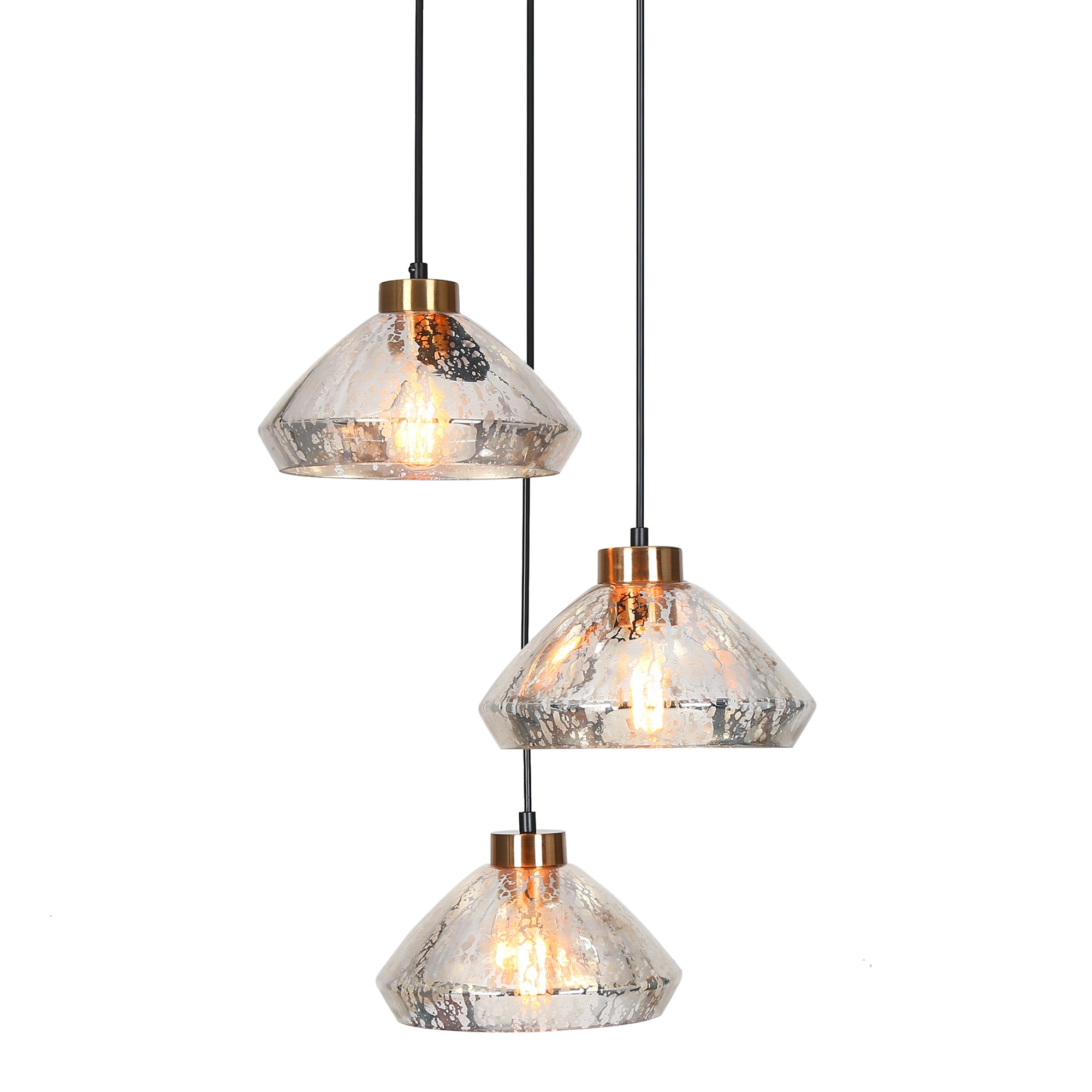 LNC 3-Light Clustered Modern Gold E26 Hardwired Pendant Light with Mercury Glass Shades