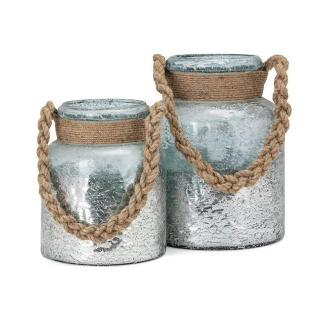IMAX 23192-2 Roald Lanterns with Braided Rope Handle - Set of 2