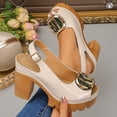 thumbnail image 6 of Dakaela Women's Open Toe Slingback Pumps Leather Chunky High Heel Sandals Platform Dating Party Wedding Dress Sandals Shoes Beige 6.5, 6 of 8
