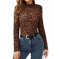 thumbnail image 2 of Womens Mesh Long Sleeve Tops Mock Neck Going Out See Through Shirts Sheer Blouses Clubwear Dark Brown L, 2 of 10