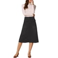 thumbnail image 2 of Faldas midi en A para mujer INSPIRE CHIC, con botones en la parte delantera, de cintura alta, de mezclilla, talla XL, color negro, 2 of 6