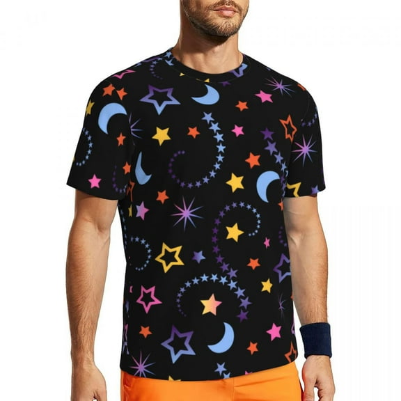 T Shirt For Men Moon And Stars Gym T-Shirt Summer Galaxy Print Classic Harajuku Tee Shirt For Man Gr