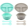 thumbnail image 2 of 8Pcs Baby Feeding Set with Spoon Fork Non-Slip Baby Suction Plates and Bowls Dishwasher Safe Kids Divided Plate Self Feeding Utensils Portable for Toddler Home(Green+Gray), 2 of 10