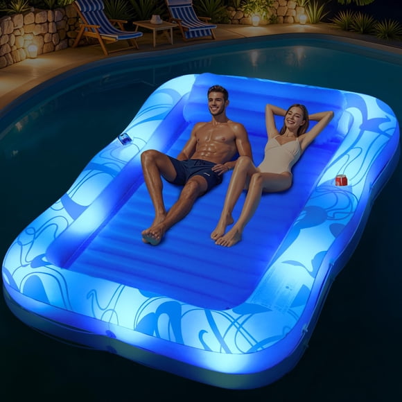 Tumbona hinchable DeepRBetter para piscina, con luces, 205 x 152 cm