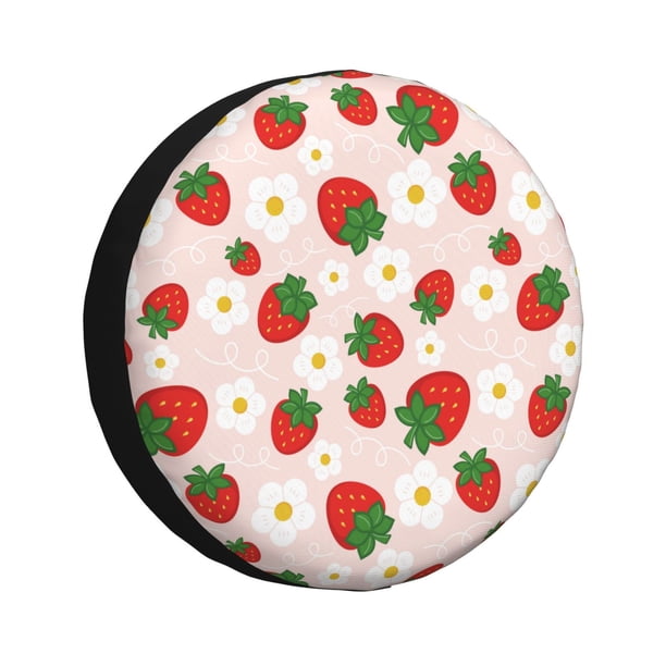 Fotbe Strawberry Floral Funda de Llanta de Repuesto con Estampado, Engrosada, Ajuste Universal para Jeep, Remolque, RV, SUV, Camión-15 inch