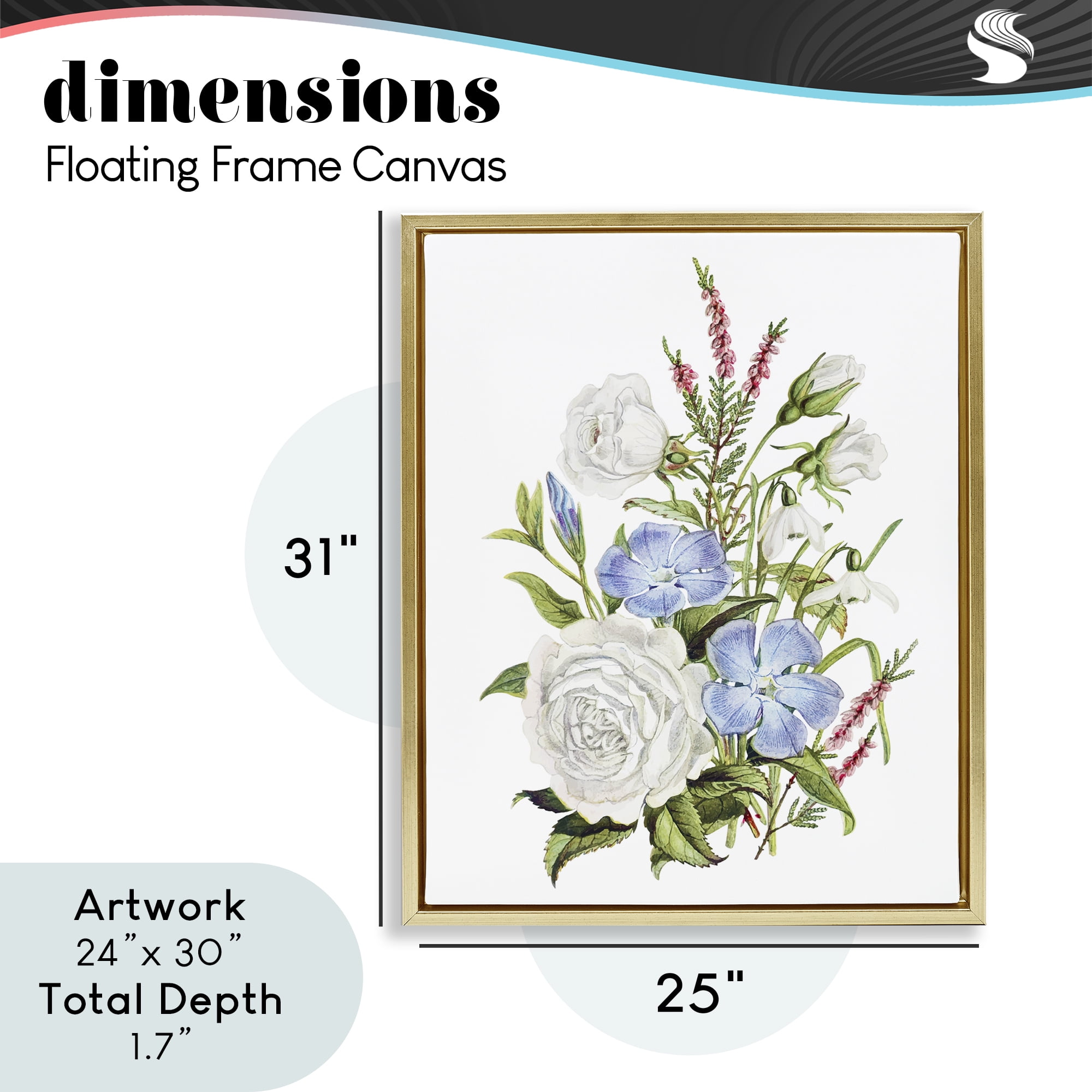Bountiful Floral Bouquet Gold Framed Floater Canvas Wall Art, design by Lettered and Lined