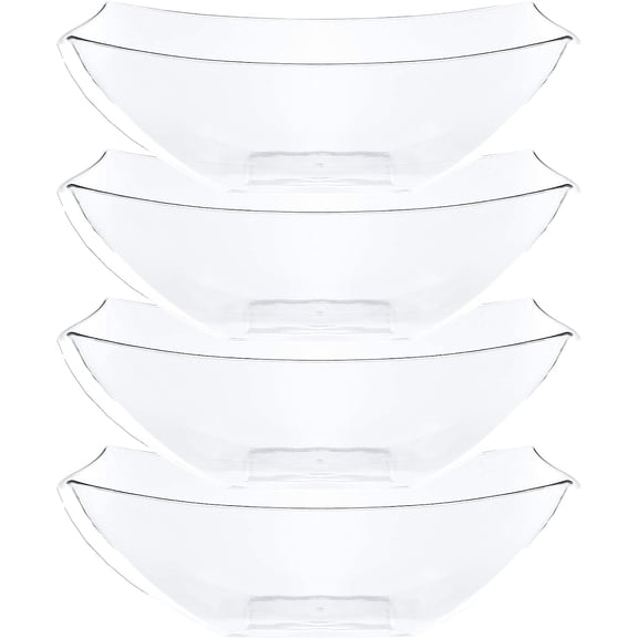 PLASTICPRO 128 Oz Disposable Serving Bowls Clear Plastic Square Snack Bowls, 4-Pack