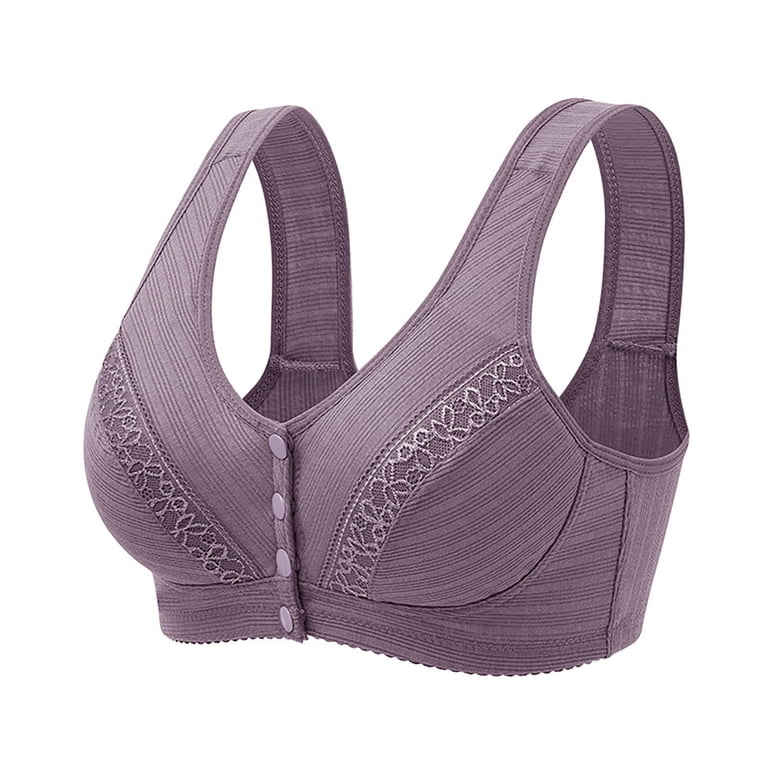 Women's Front Closure Daisy Bra - Wireless, Comfort Cotton, Size 46, Purple