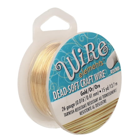 The Beadsmith Wire Elements Craft Wire – Tarnish Resistant Soft Temper Round Gold Color – 0.41mm 26 Gauge 15 Yard Spool – Jewelry Making Wire Wrapping Floral & Other DIY Crafts