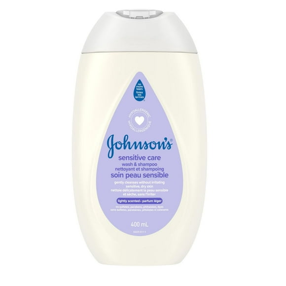 Nettoyant et shampoing Soin peau sensible Johnson's, hypoallergénique, provitamine B5, huile de tournesol, peau sèche, 400 ml