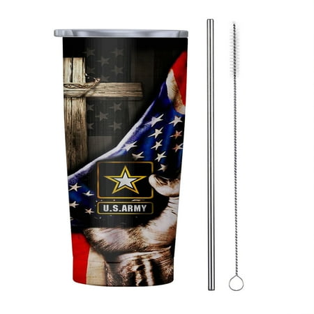 

US Army Christian Cross American flag 20oz Tumbler Insulated Stainless Steel Water Bottle Portable Travel Coffee Tea Mug Cup