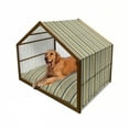 thumbnail image 1 of Geometric Pet House, Barcode Style Pattern in Retro Colors Straight Parallel Vertical Lines, Outdoor & Indoor Portable Dog Kennel with Pillow and Cover, 5 Sizes, Dark Blue Grey Yellow, by Ambesonne, 1 of 4