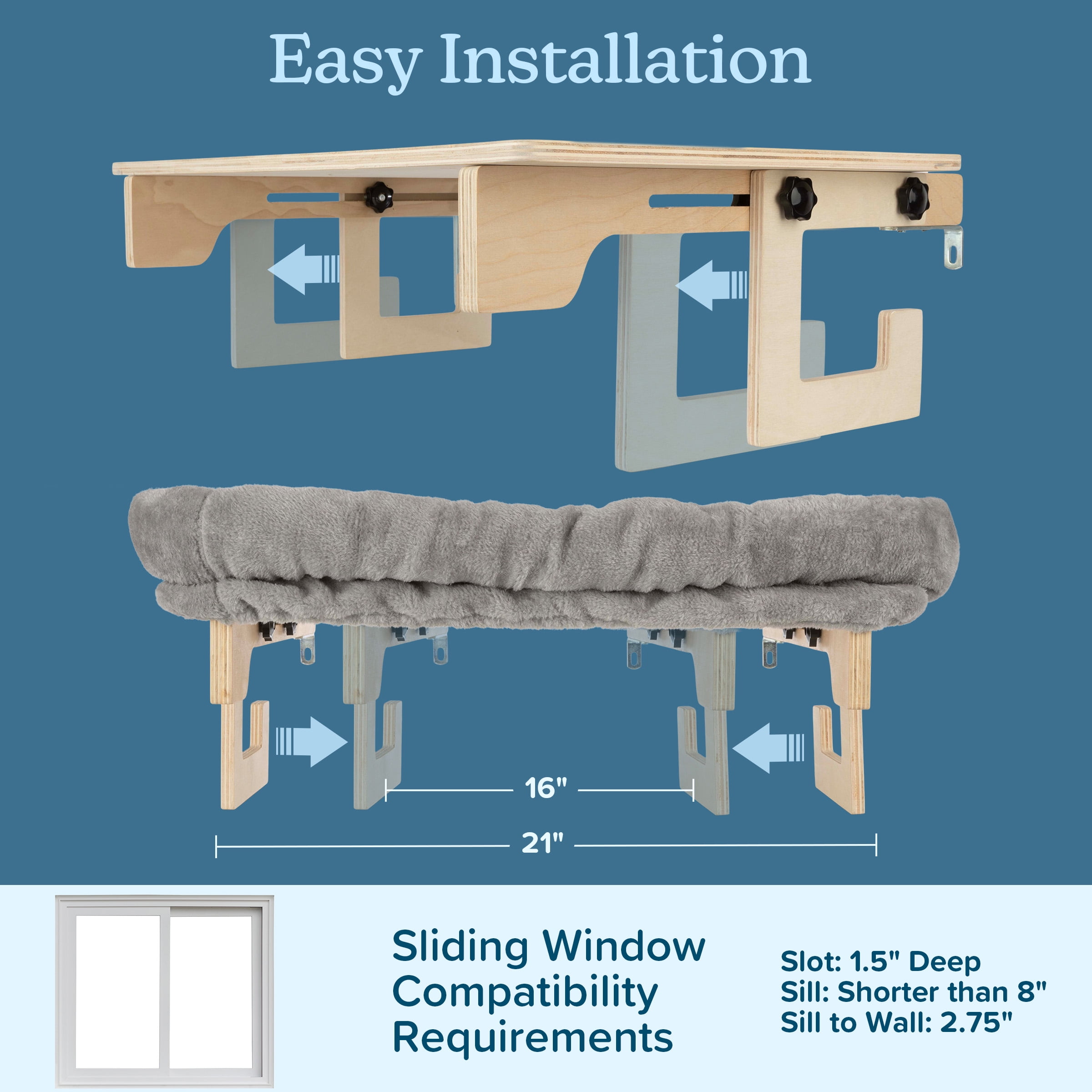 PETMAKER Cat Bed for Window Sill - Cat Window Perch with Bolster (Gray)