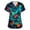 06# Cyan, variant on Women's Halloween Printed Scrub Top, V-Neck Short Sleeve Nursing Uniform With Pockets,Plus Size Pumpkin Holiday Scrubs White 2XL