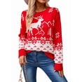 thumbnail image 1 of Tricot Col Rond Automne Hiver pour Femmes Géométrie Ethnique Animale Flocon de Neige Cropped Boho Rouge G, 1 of 10