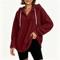 thumbnail image 5 of hlysgo Womens Oversized Sherpa Hoodie Pullover Fuzzy Fleece Sweatshirt Plaid Fluffy Tops with Pockets Wine,S, 5 of 6