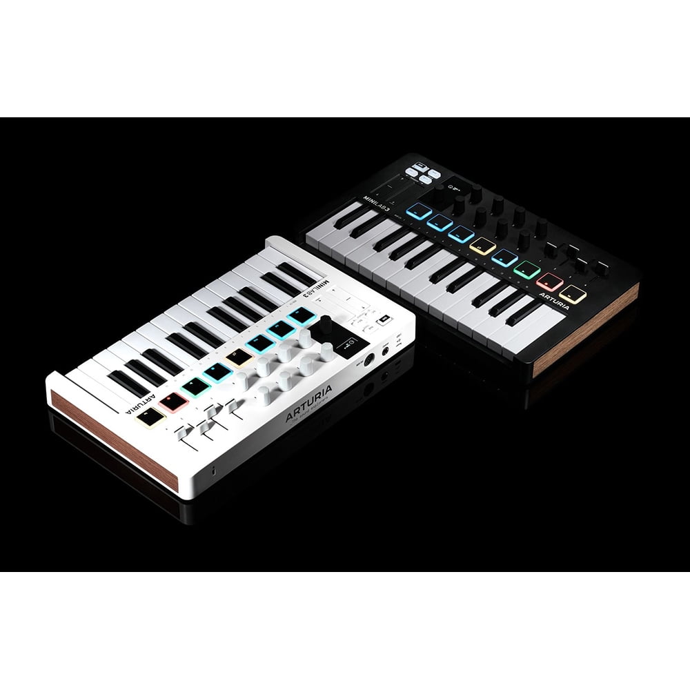 Arturia MiniLab 3 25-Key MIDI Controller Keyboard, White 231501 Bundle with 2 YR CPS Extended Warranty and OnStage MDC-5 5-Ft Male-to-Male MIDI Cable