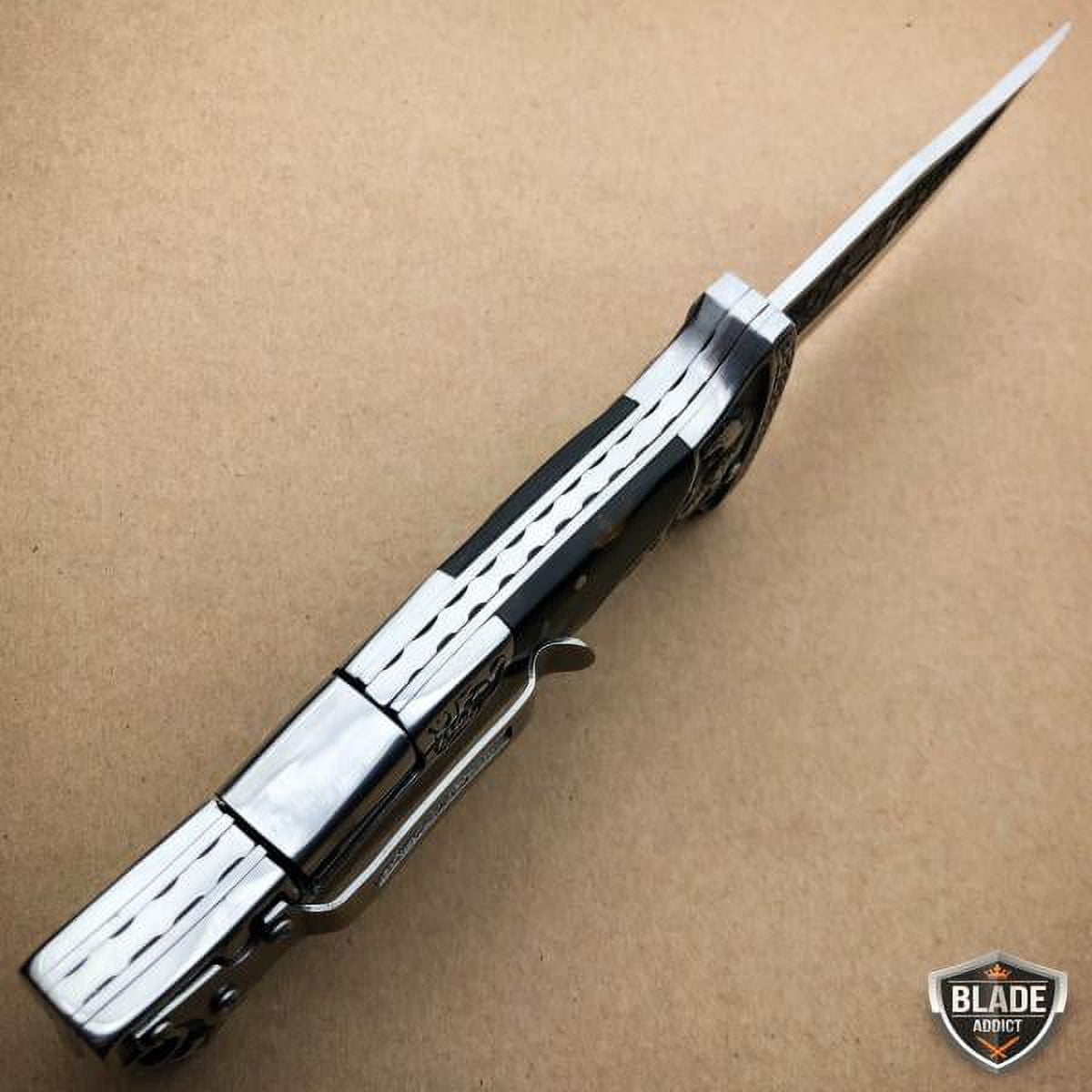 9" Brown Wood Handle Hunting Engraved Blade Lockback Folding Pocket Knife NEW