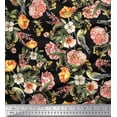 thumbnail image 1 of Soimoi Black Rayon Fabric Leaves,Bird & Peach Floral Printed Craft Fabric by The Yard 42 Inch Wide, 1 of 1
