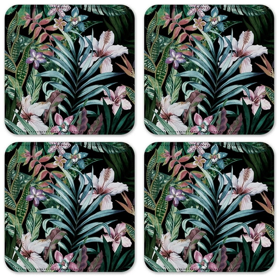 Vinyl Drink Coasters - Set of 4 - Tropical Flowers