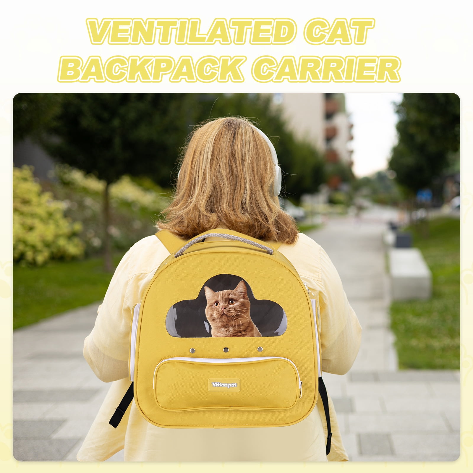 Cat Backpack Carrier, Large Space & Breathable, Pet Hiking Travel Backpack for Cats Yellow