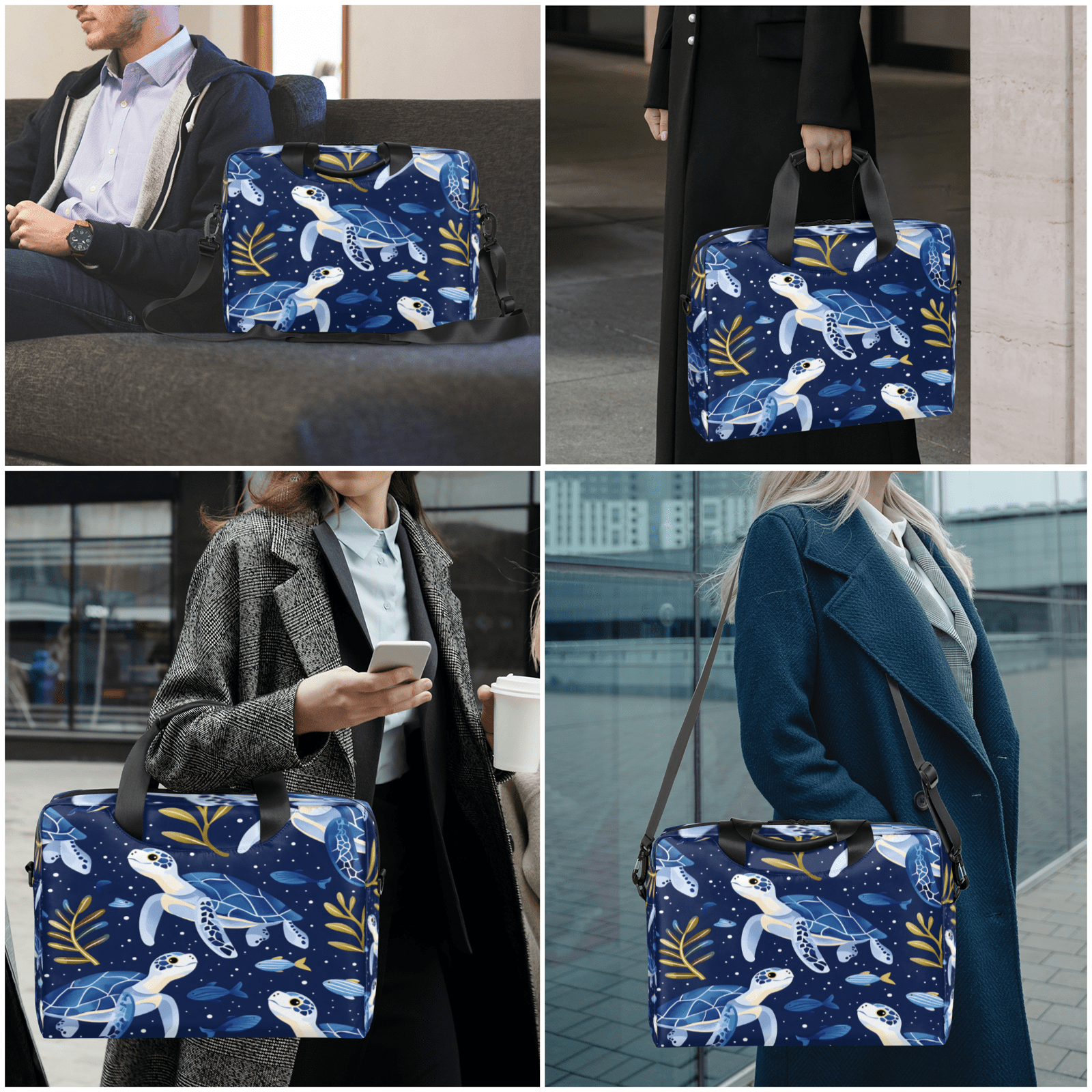 Herdesigns Sea Turtle Laptop Bag for Women Men, Computer Case Briefcase Messenger Bags, 15-15.6 inch Laptop Sleeve Shoulder Bag